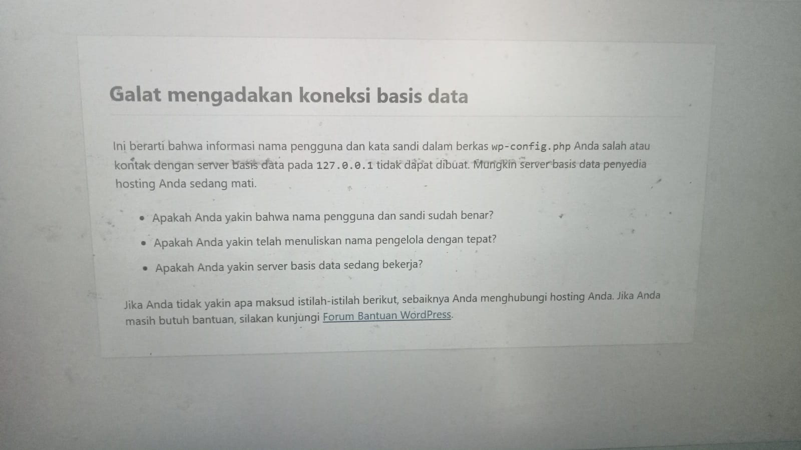 Wordpress error
