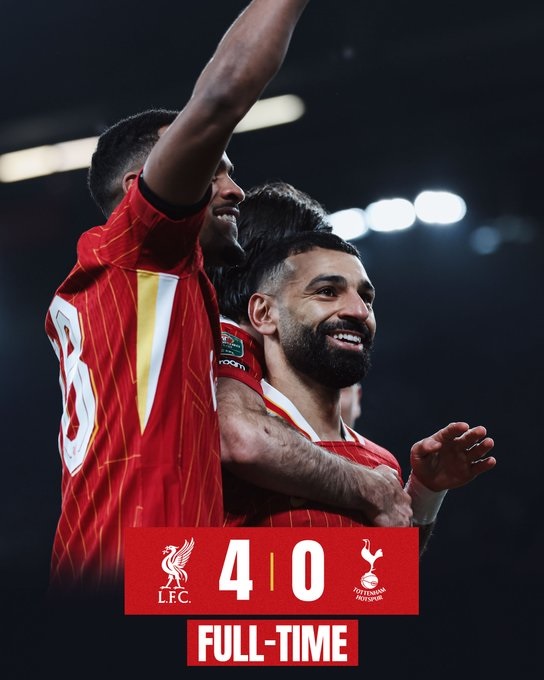 Liverpool Melangkah ke Final Piala Liga Inggris Usai Hancurkan Tottenham 4-0