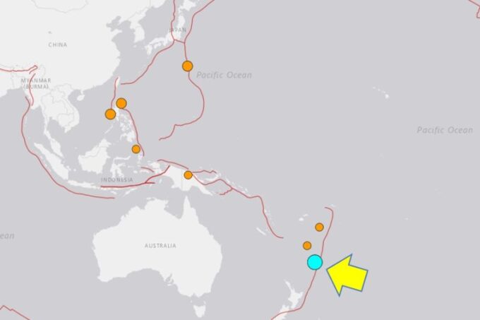 eta pusat gempa magnitudo 7,1 di wilayah Kepulauan Kermadec, Selandia Baru yang dirilis BMKG, Senin (24/4/2023).