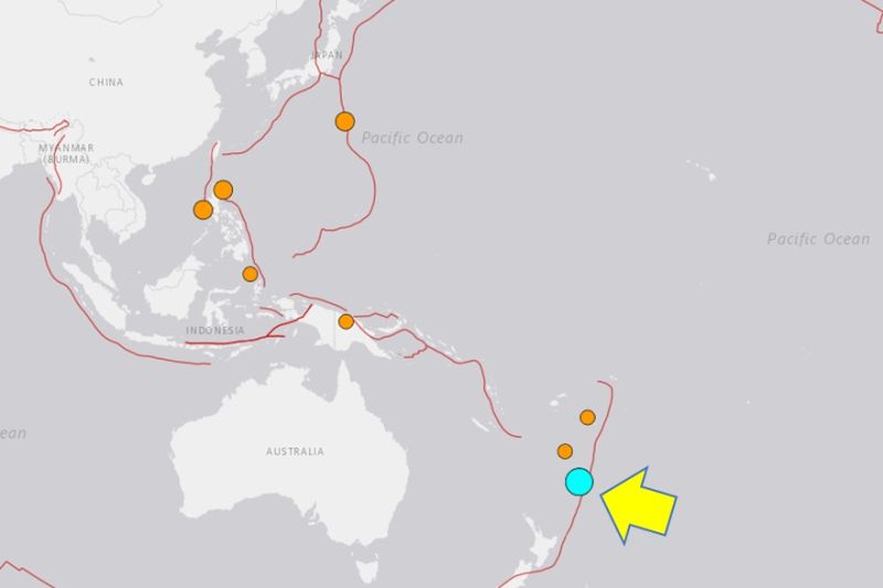 eta pusat gempa magnitudo 7,1 di wilayah Kepulauan Kermadec, Selandia Baru yang dirilis BMKG, Senin (24/4/2023).