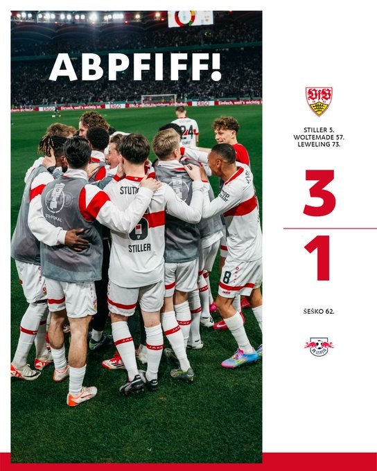 VfB Stuttgart menang 3-1 atas RB Leipzig dan melaju ke final DFB-Pokal 2024/2025, akan bertemu Arminia Bielefeld setelah kejutan besar