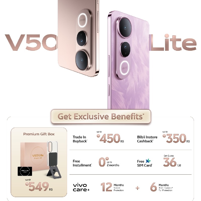 Vivo V50 Lite dan V50 Lite 5G resmi dijual di Indonesia. Intip spesifikasi, fitur canggih, dan harga lengkapnya di sini