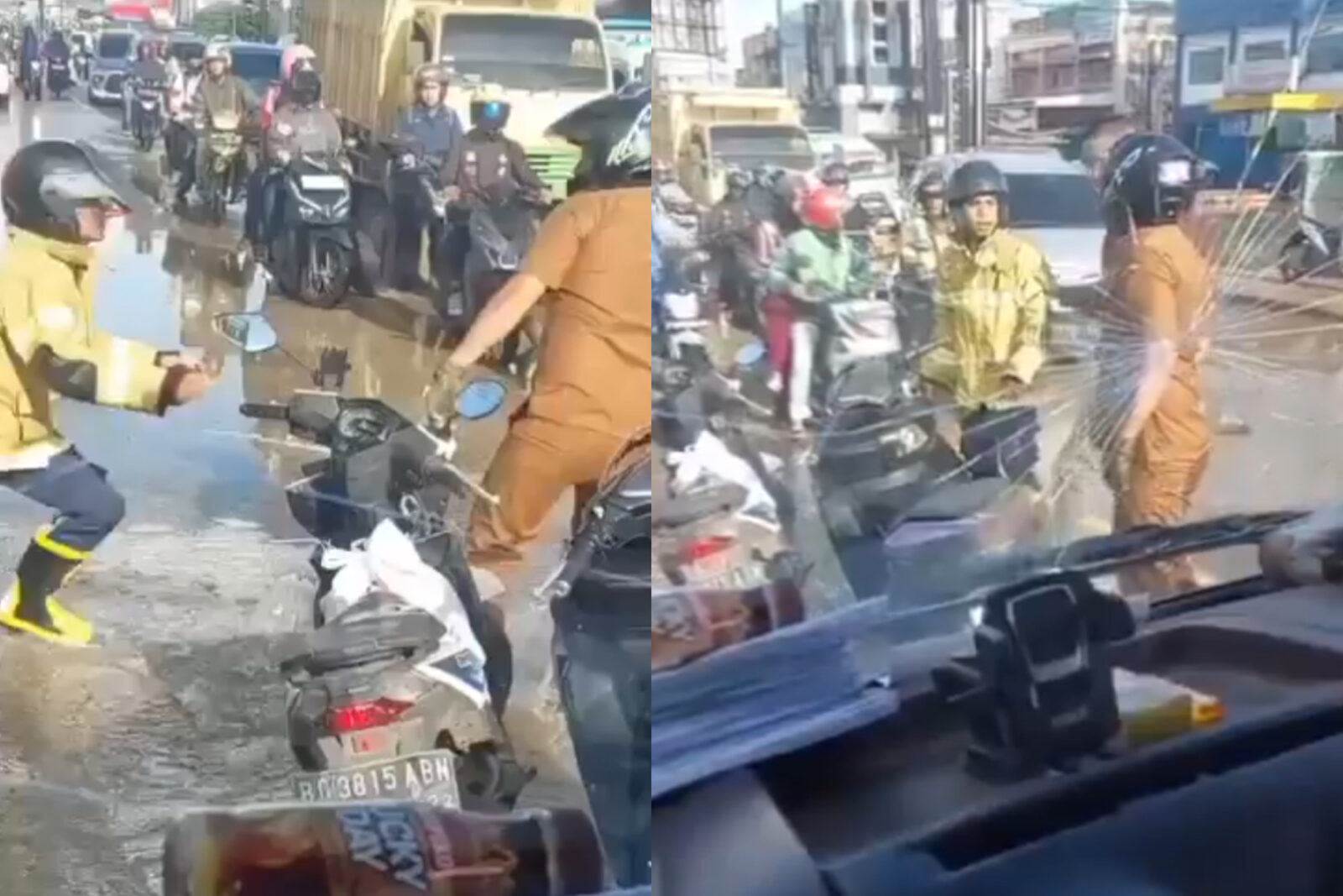 Diduga Kesal Kena Cipratan Air, ASN dan Pengendara Motor Duel di Jalan