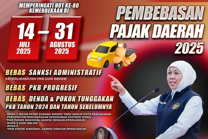 Pemerintah Provinsi Jawa Timur kembali menggelar pemutihan pajak kendaraan bermotor mulai Senin, 14 Juli hingga 31 Agustus 2025.