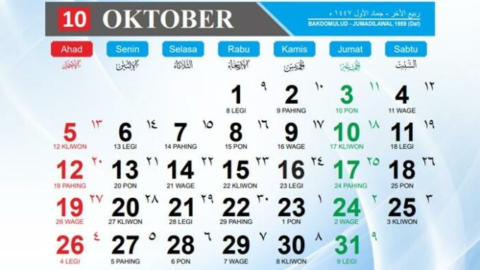 Kalender Jawa Oktober 2025 Lengkap dengan Weton, Hari Baik, dan Tradisi Jawa