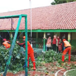 Atap SDN Dukuh 04, Kramat Jati, Jakarta Timur tertimpa pohon tumbang. Foto: beritajakarta