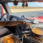 sopir truk masak sambil nyetir