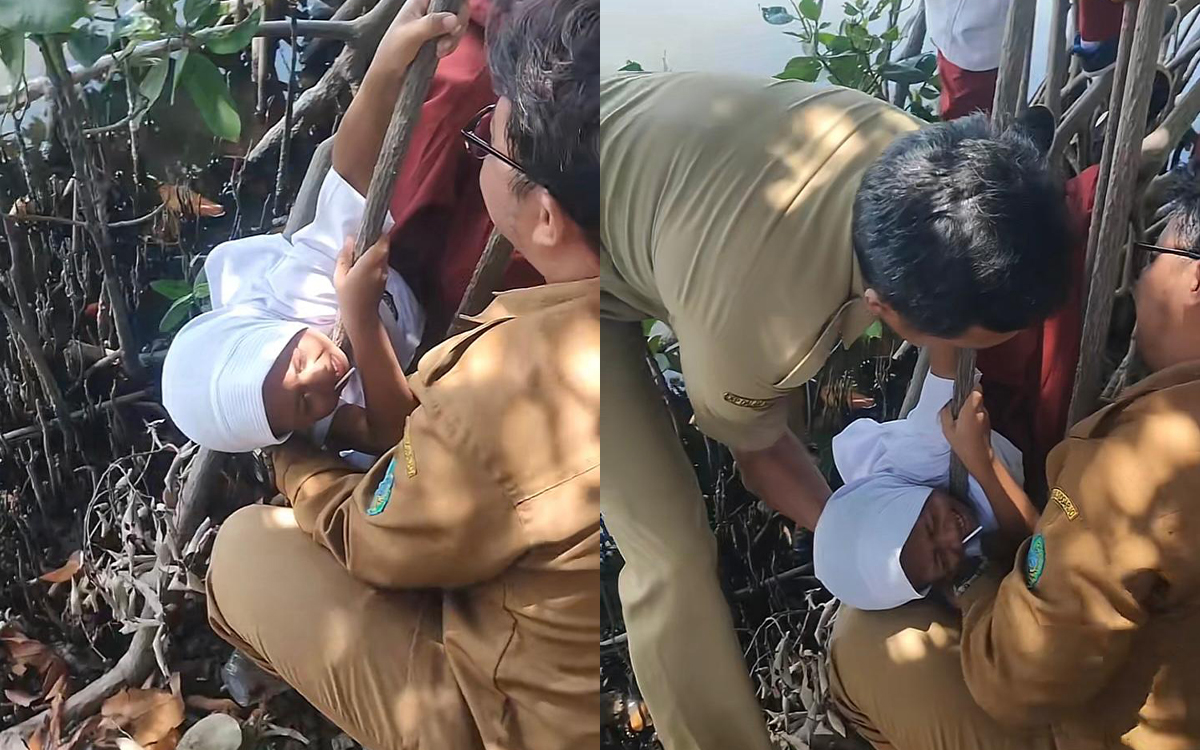 Siswi SD Terjepit di Akar Pohon