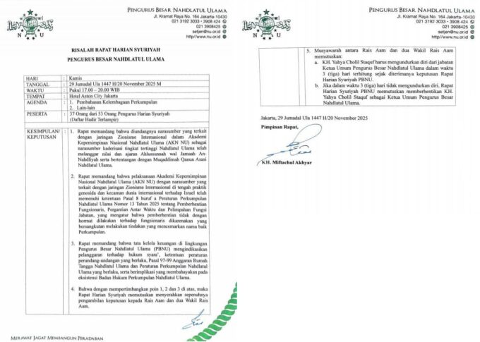 Ini PENAMPAKAN Risalah Syuriah PBNU yang ULTIMATUM Gus Yahya Mundur
