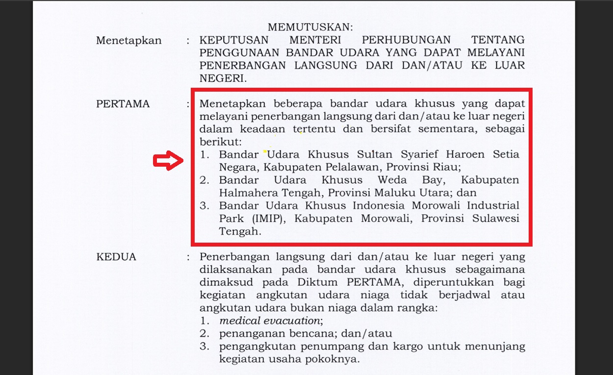 KEPMENHUB KM 38, Bandara IMIP Morowali Ternyata Punya Izin Layani Penerbangan Internasional