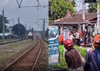 Kereta Bangunkarta Hantam mobil