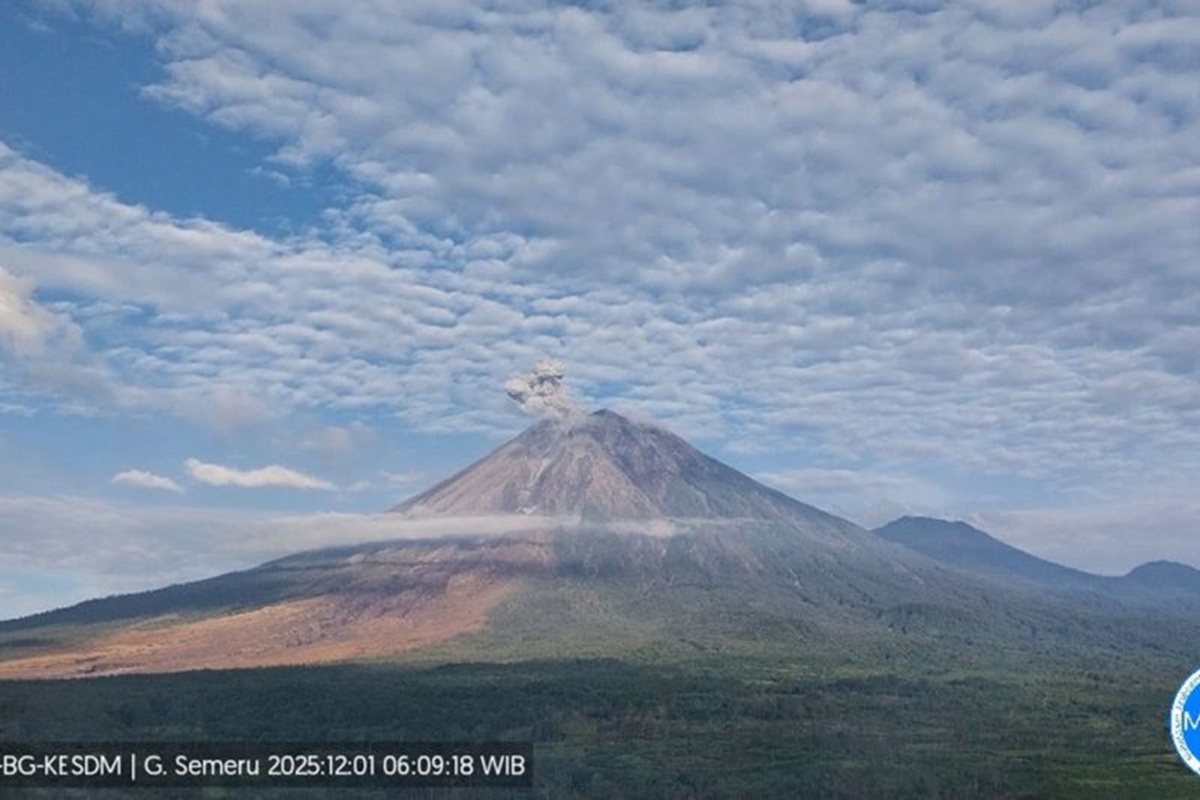 Gunung Semeru kembali erupsi pada Senin, 1 Desember 2025 pagi.