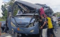 Kondisi Bus TNI AL usai kecelakaan di Tol