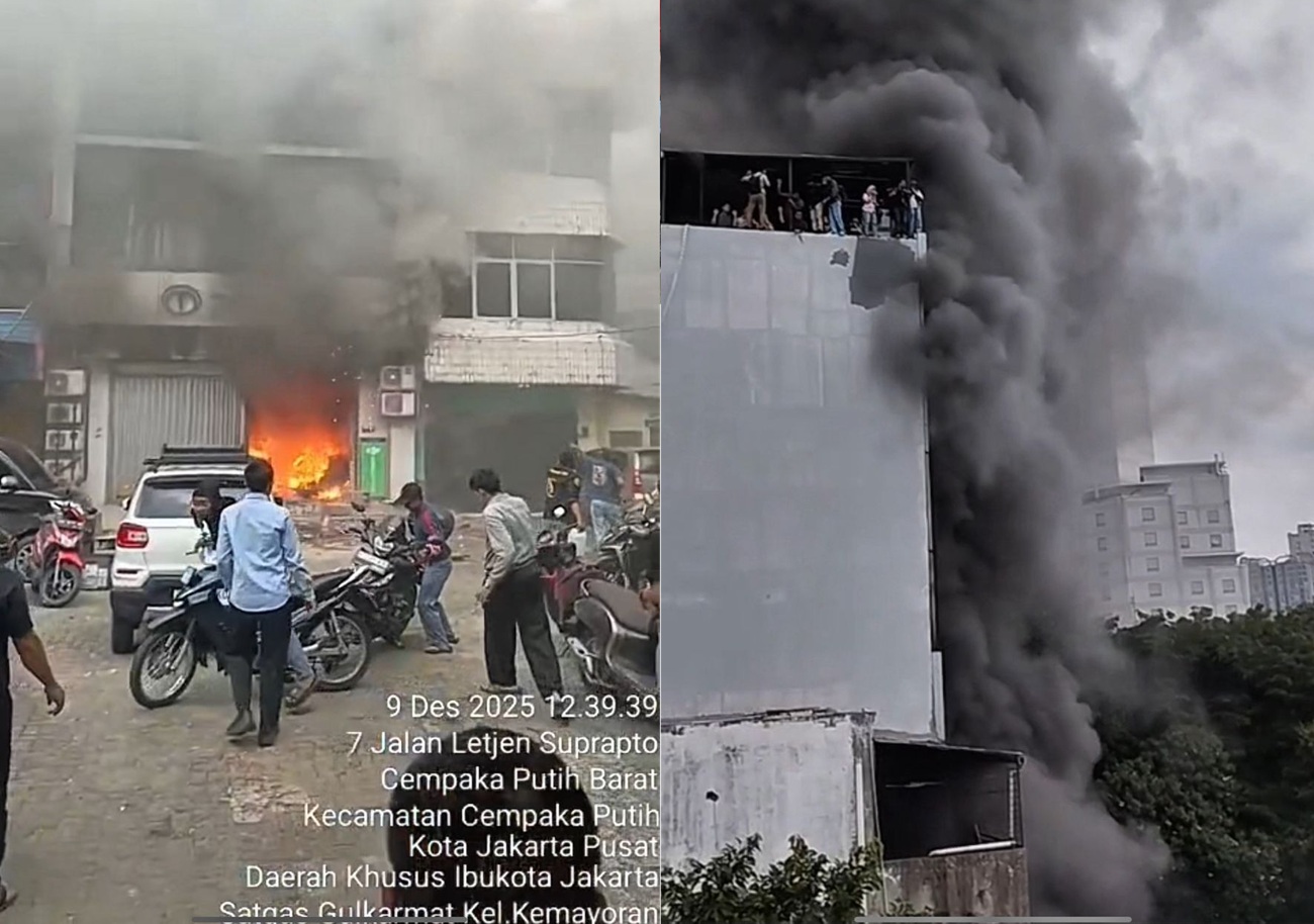 Kolase tangkapan video kebakaran di Gedug Terra Drone