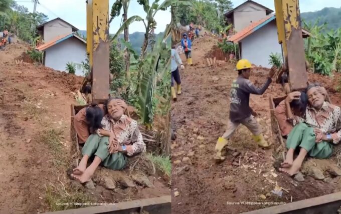 Tangkapan video lansia dievakuasi dengan ekskavator