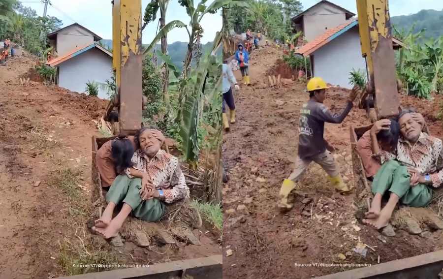 Tangkapan video lansia dievakuasi dengan ekskavator