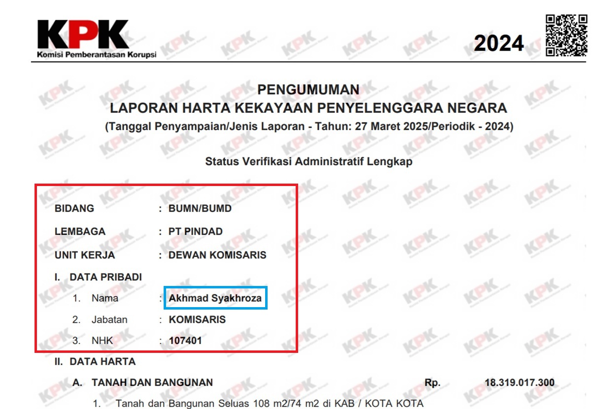 KORUPSI PJUTS, Segini Kekayaan Komisaris PT Pindad Akhmad Syakhroza Berdasarkan LHKPN