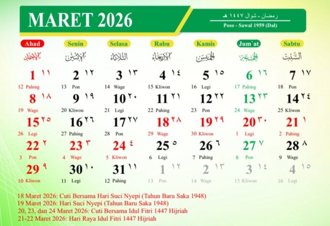 Cuti Bersama Lebaran 2026 Diumumkan: 20 – 24 Maret