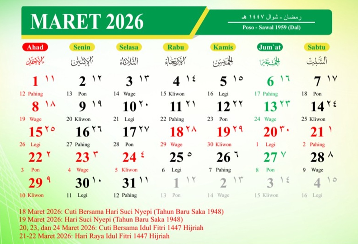 Cuti Bersama Lebaran 2026 Diumumkan: 20 – 24 Maret