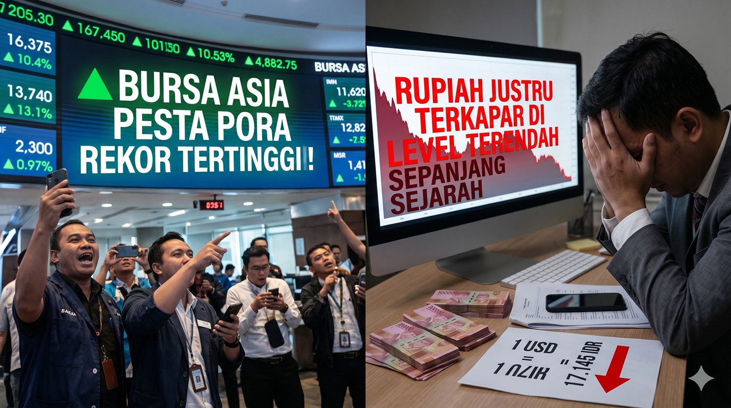 Indeks saham Asia EM reli rekor tertinggi! Rupiah justru anjlok ke Rp17.145 per Dolar AS